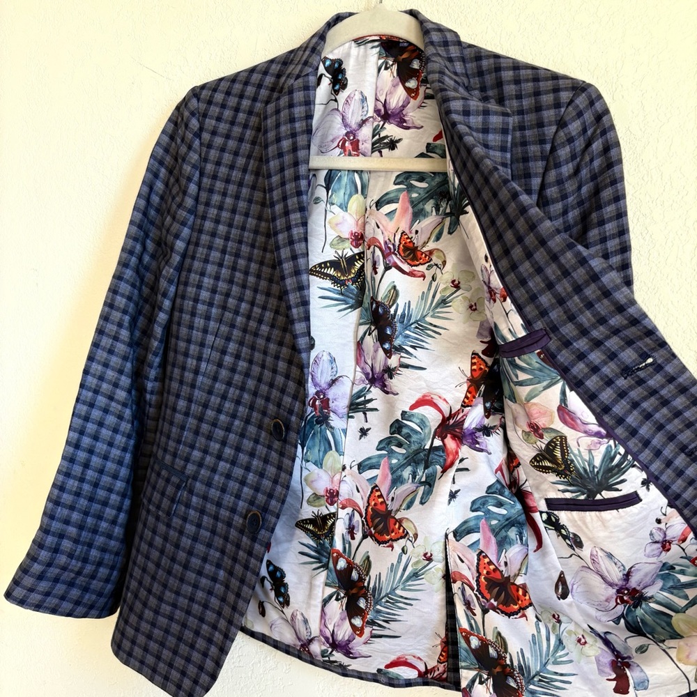Like New Boy’s Tallia Blue Plaid Blazer w/ Fun Colorful Lining - Easter/Wedding